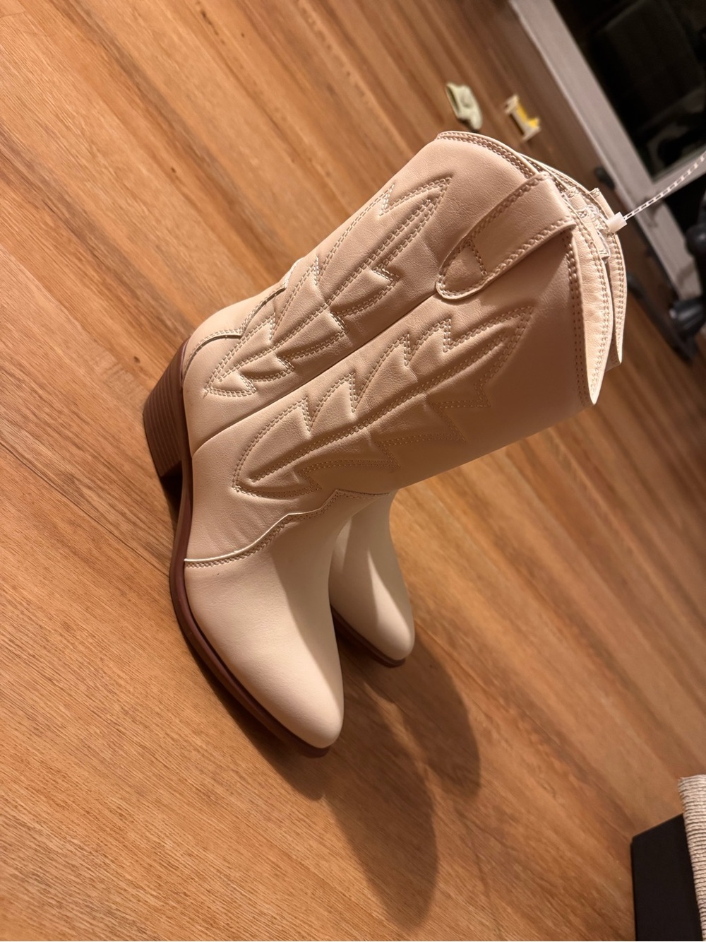 MIA Cream Western-Inspired Ankle Heeled Boots